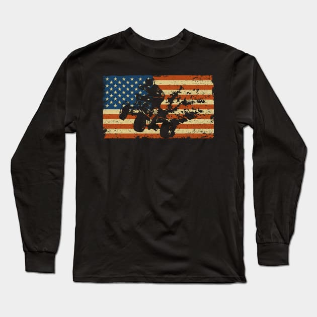 ATV QUad USA Flag Grunge Long Sleeve T-Shirt by ashiacornelia173